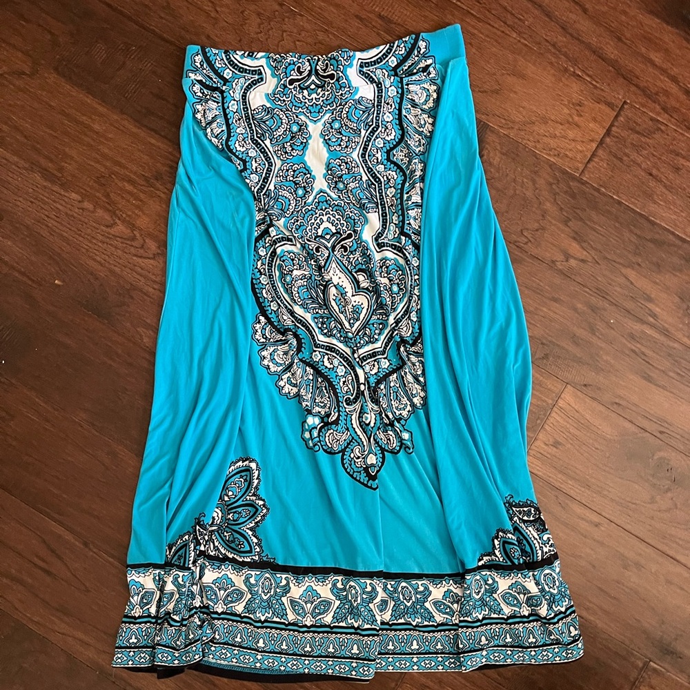INC International Concepts Turquoise and Black Paisley Skirt